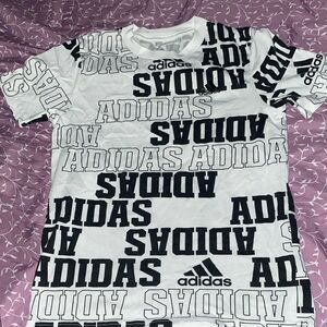 Adidas Kids Tee with Black Logo Print on White